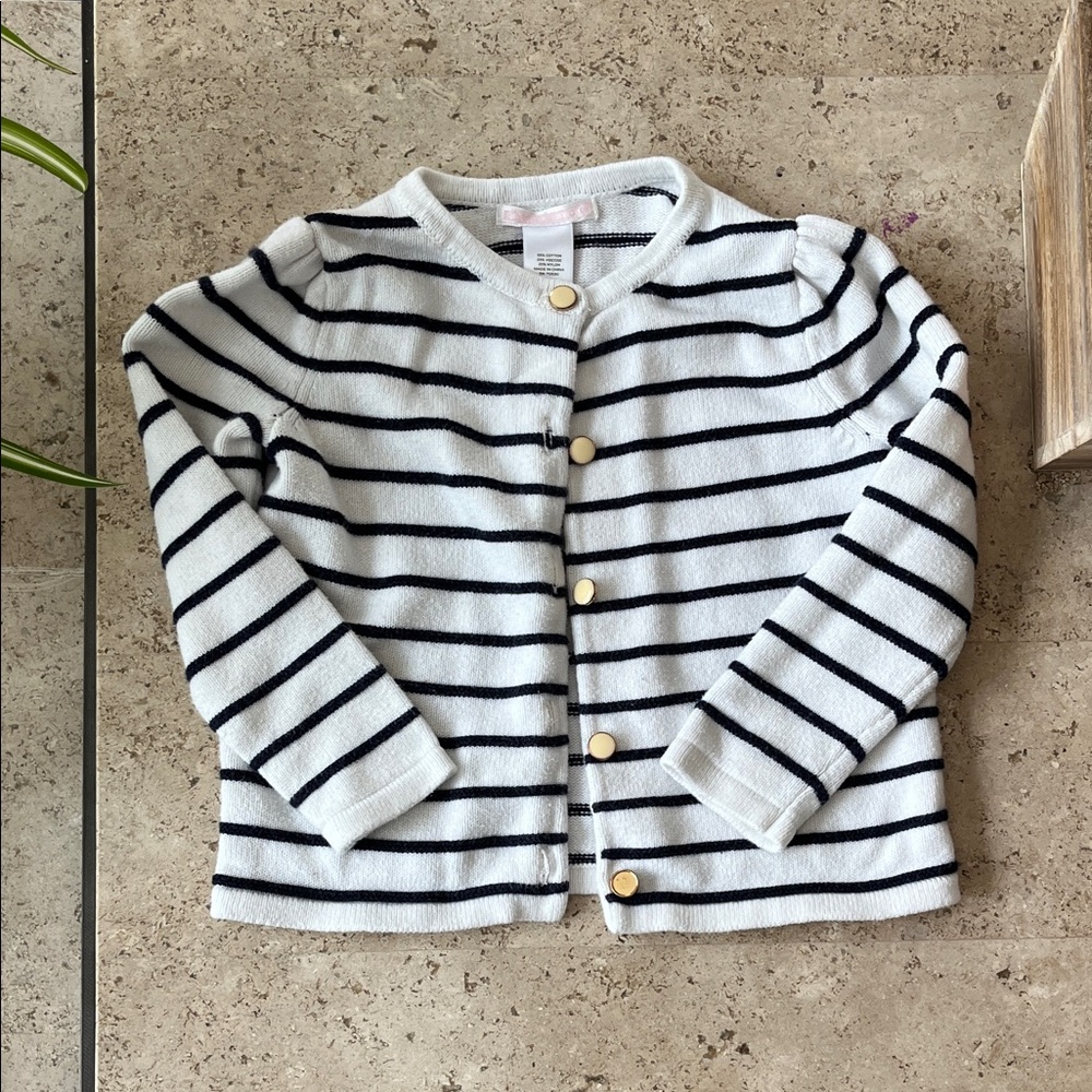 Janie and Jack Navy Striped Cardigan with Gold Buttons